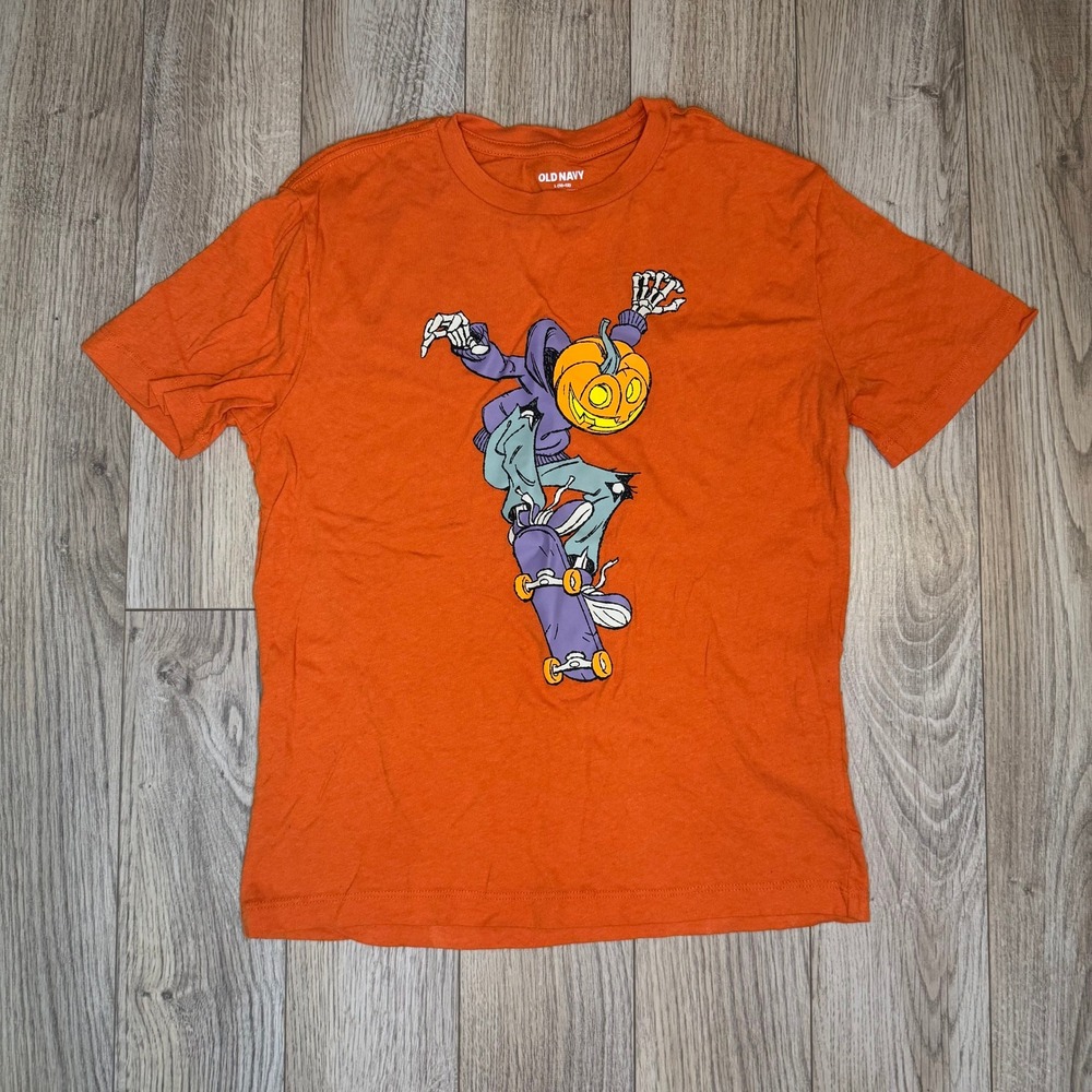 Old Navy | Halloween Pumpkin Skeleton | Graphic Tee | Orange | L 10-12